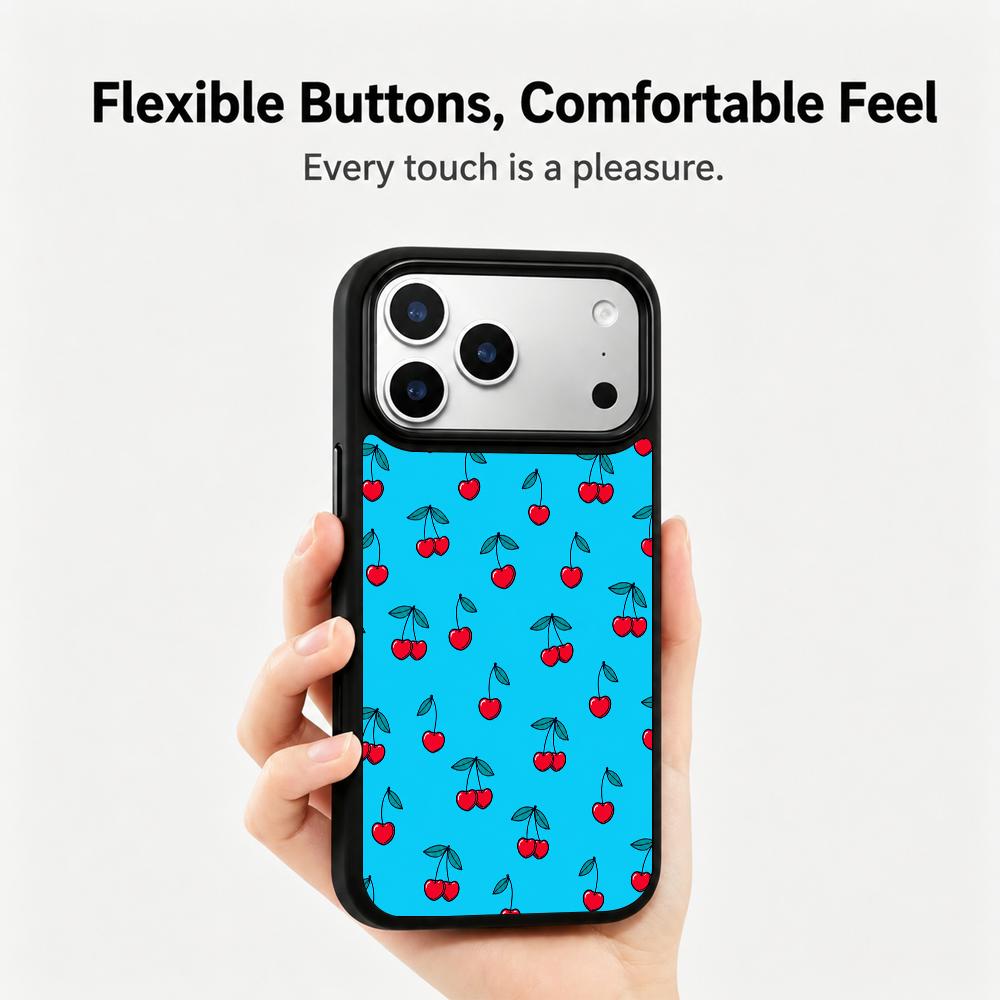 Compatible with iPhone 18 Pro Max & 17 Pro Max Water Series PC Silicone Magnetic Phone Case - Aqua Cherry Tapestry