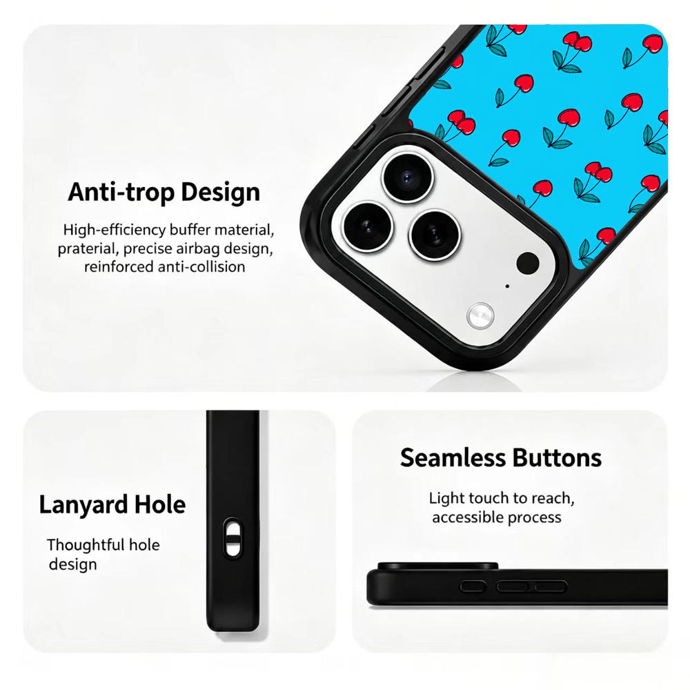 Compatible with iPhone 18 Pro Max & 17 Pro Max Water Series PC Silicone Magnetic Phone Case - Aqua Cherry Tapestry