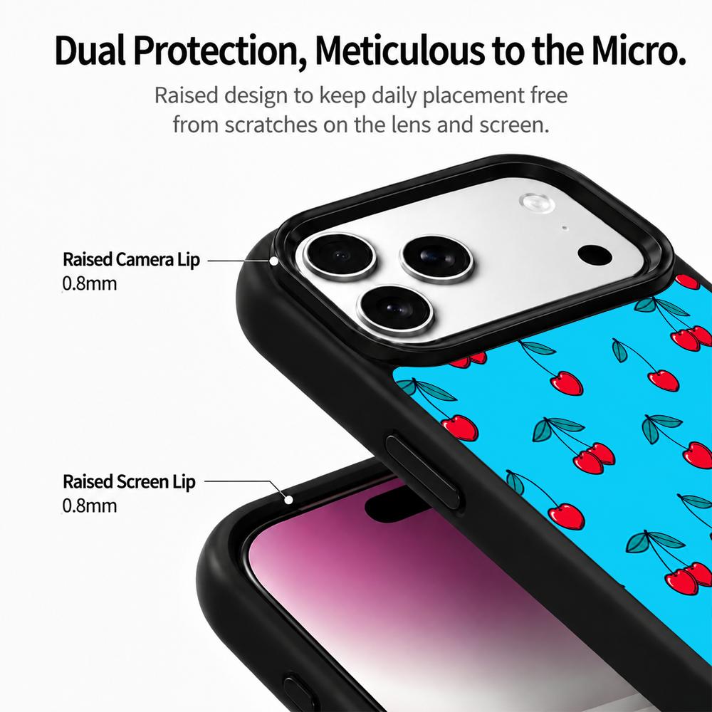 Compatible with iPhone 18 Pro Max & 17 Pro Max Water Series PC Silicone Magnetic Phone Case - Aqua Cherry Tapestry