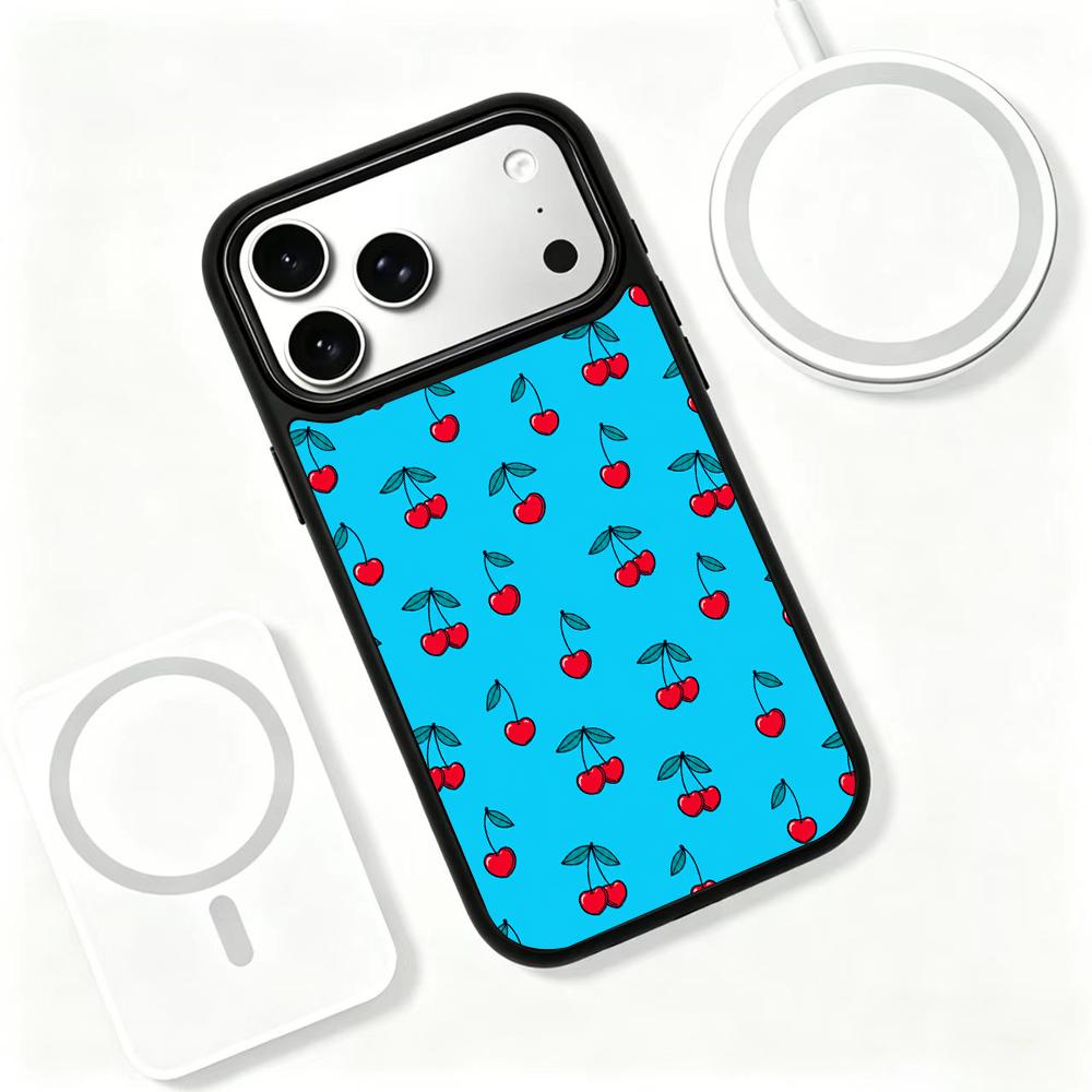 Compatible with iPhone 18 Pro Max & 17 Pro Max Water Series PC Silicone Magnetic Phone Case - Aqua Cherry Tapestry
