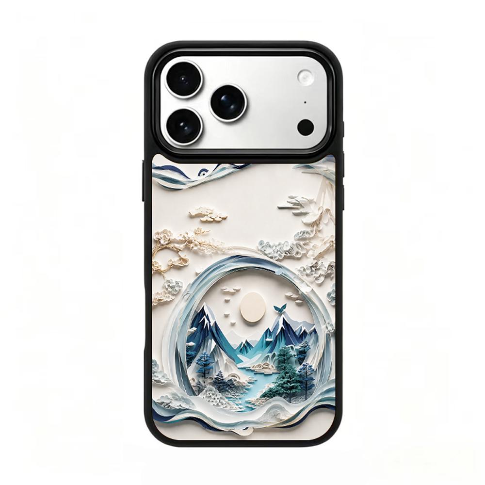 Compatible with iPhone 18 Pro & 17 Pro Water Series PC Silicone Magnetic Phone Case - Water Mountain Realm