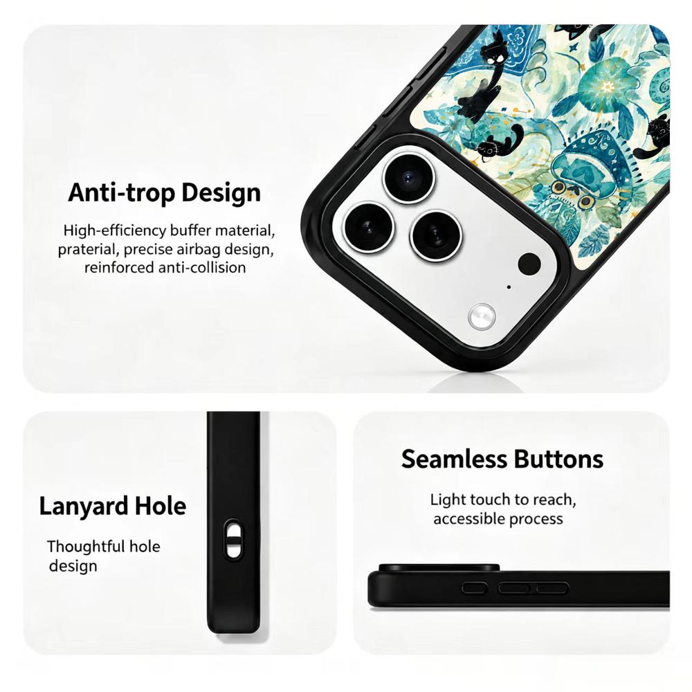 Compatible with iPhone 18 Pro & 17 Pro Water Series PC Silicone Magnetic Phone Case - Aqua Black Cat