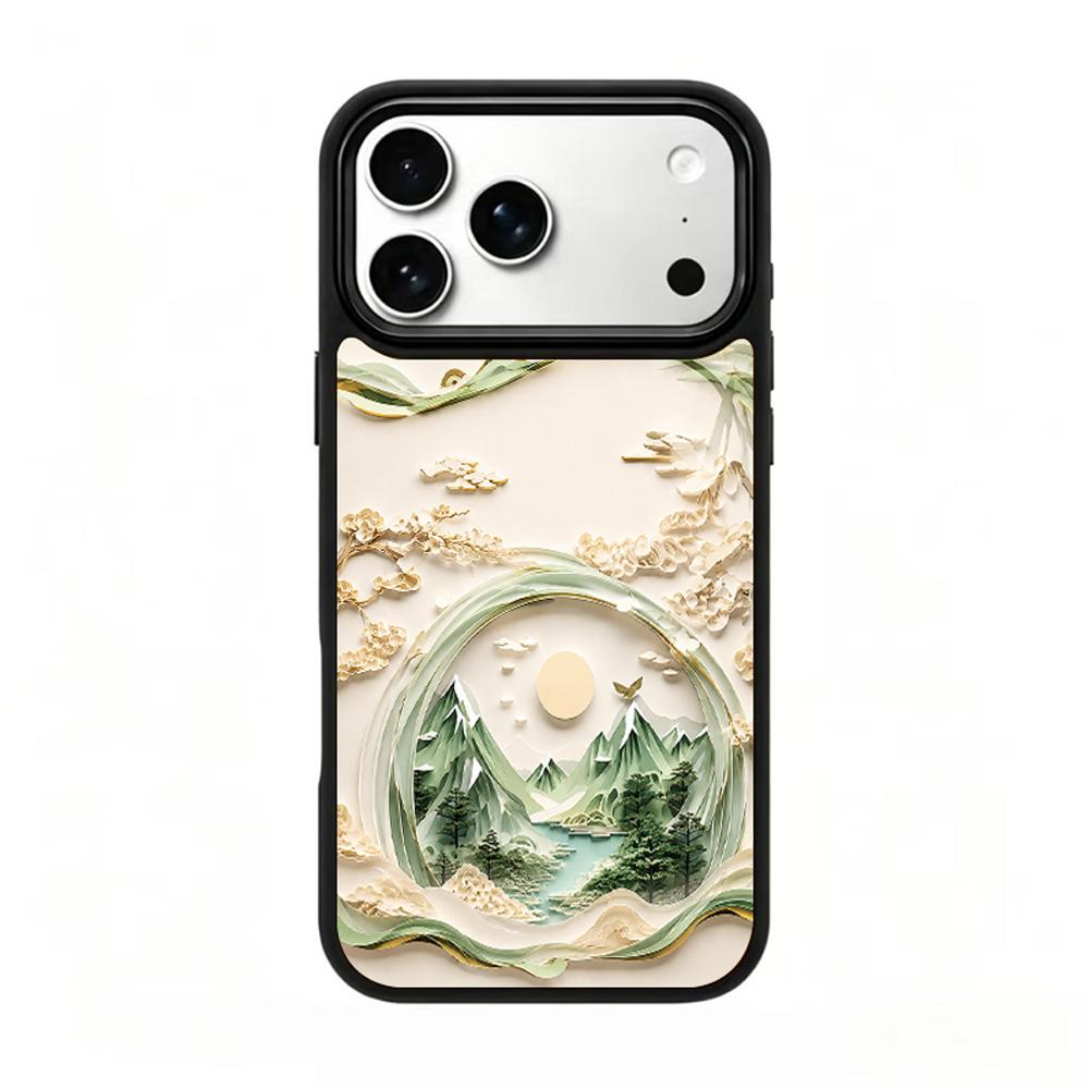 Compatible with iPhone 18 Pro Max & 17 Pro Max Wood Series PC Silicone Magnetic Phone Case - Wood Mountain Vista