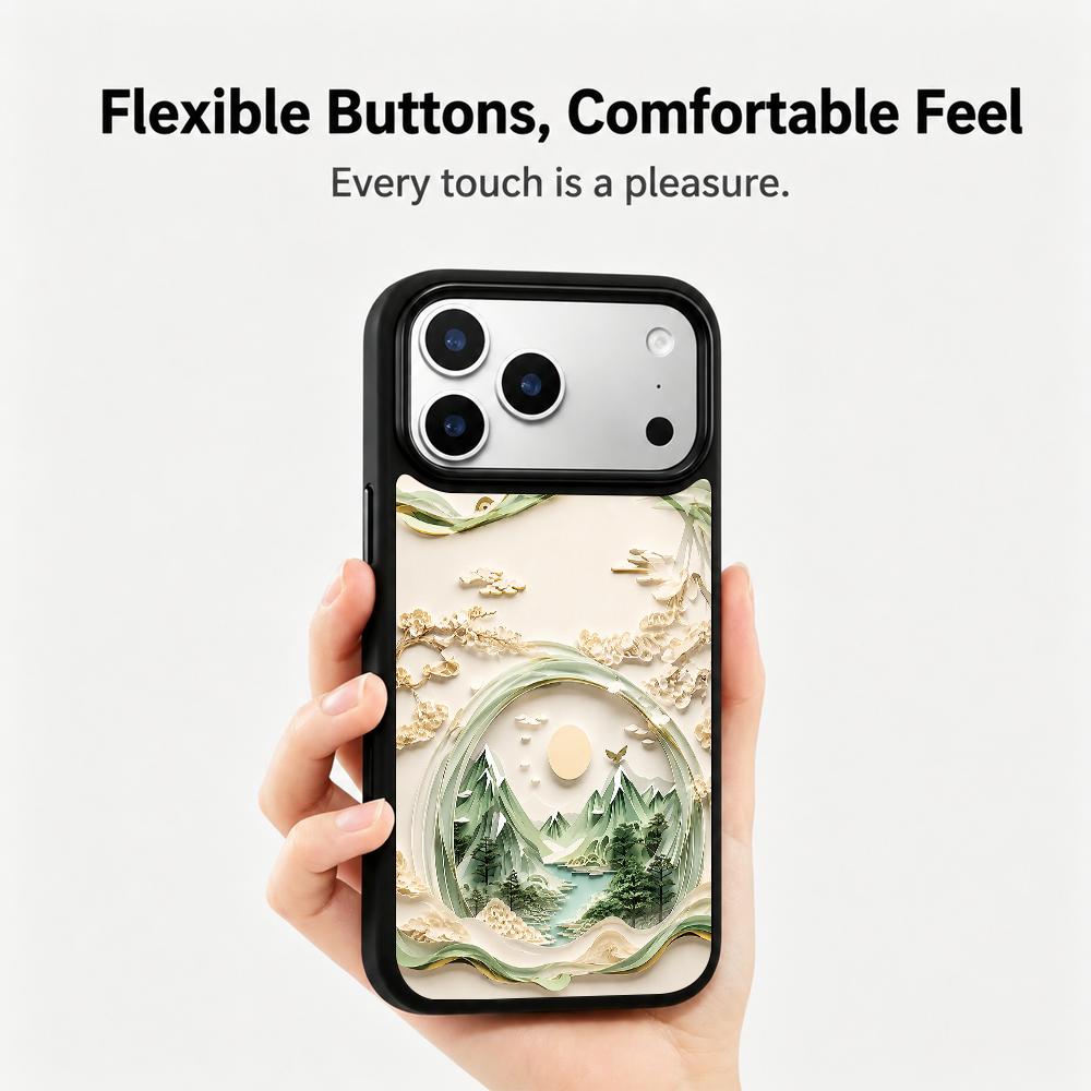 Compatible with iPhone 18 Pro Max & 17 Pro Max Wood Series PC Silicone Magnetic Phone Case - Wood Mountain Vista