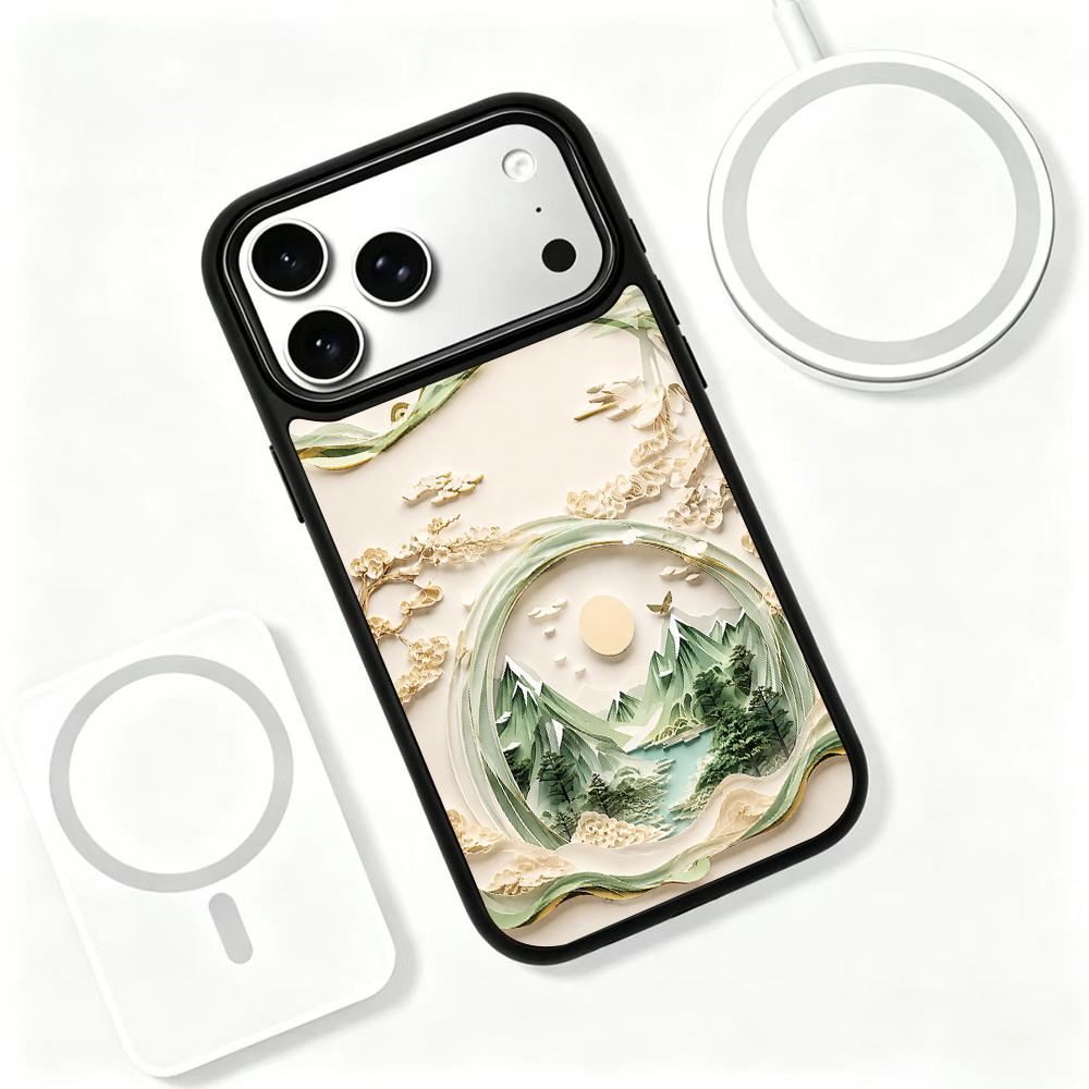 Compatible with iPhone 18 Pro Max & 17 Pro Max Wood Series PC Silicone Magnetic Phone Case - Wood Mountain Vista