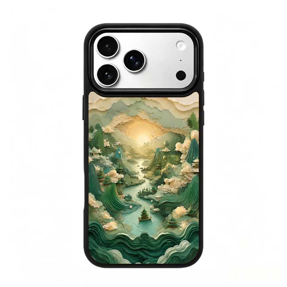 Compatible with iPhone 18 Pro Max & 17 Pro Max Wood Series PC Silicone Magnetic Phone Case - Wood Celestial Creek