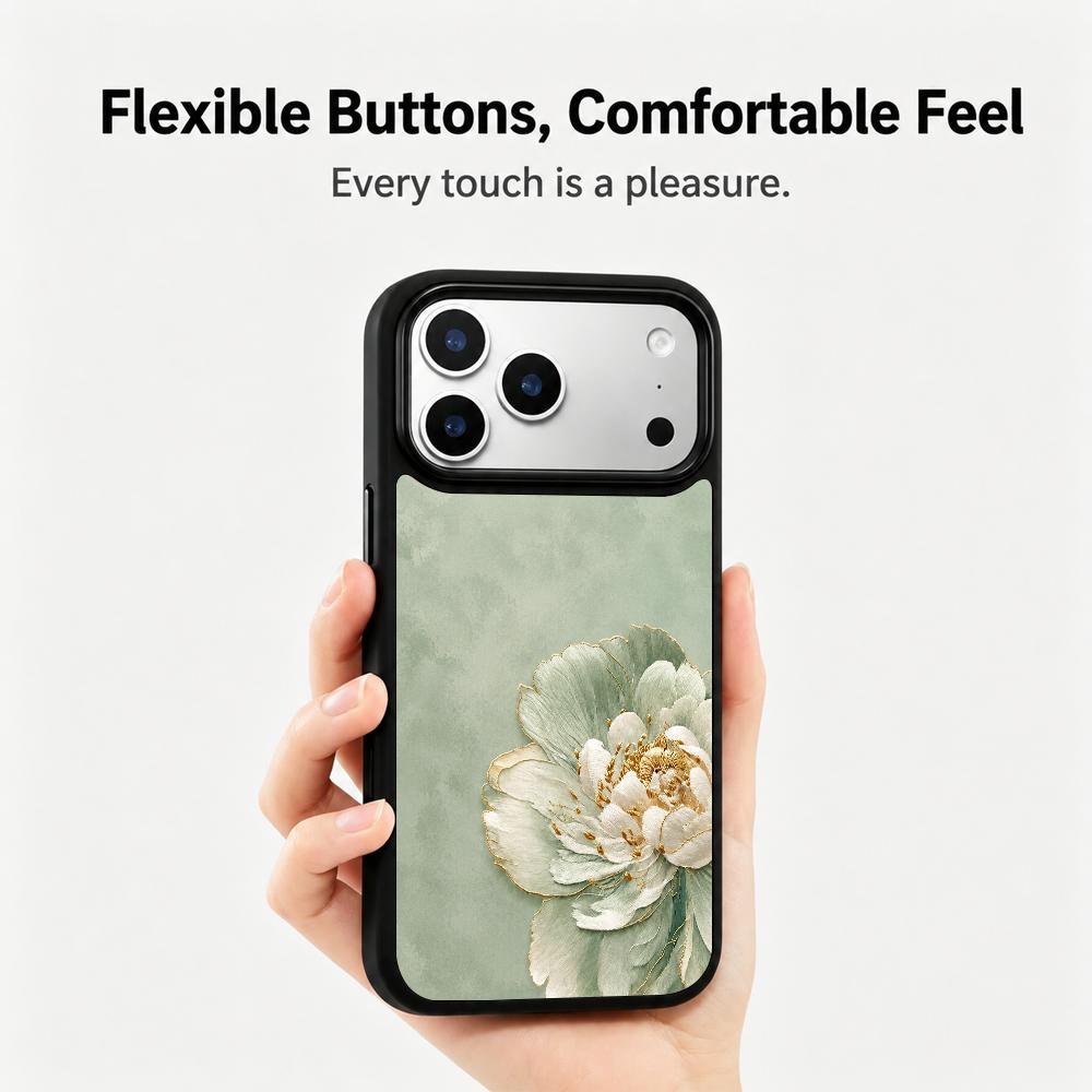 Compatible with iPhone 18 Pro Max & 17 Pro Max Wood Series PC Silicone Magnetic Phone Case - Wood Peony