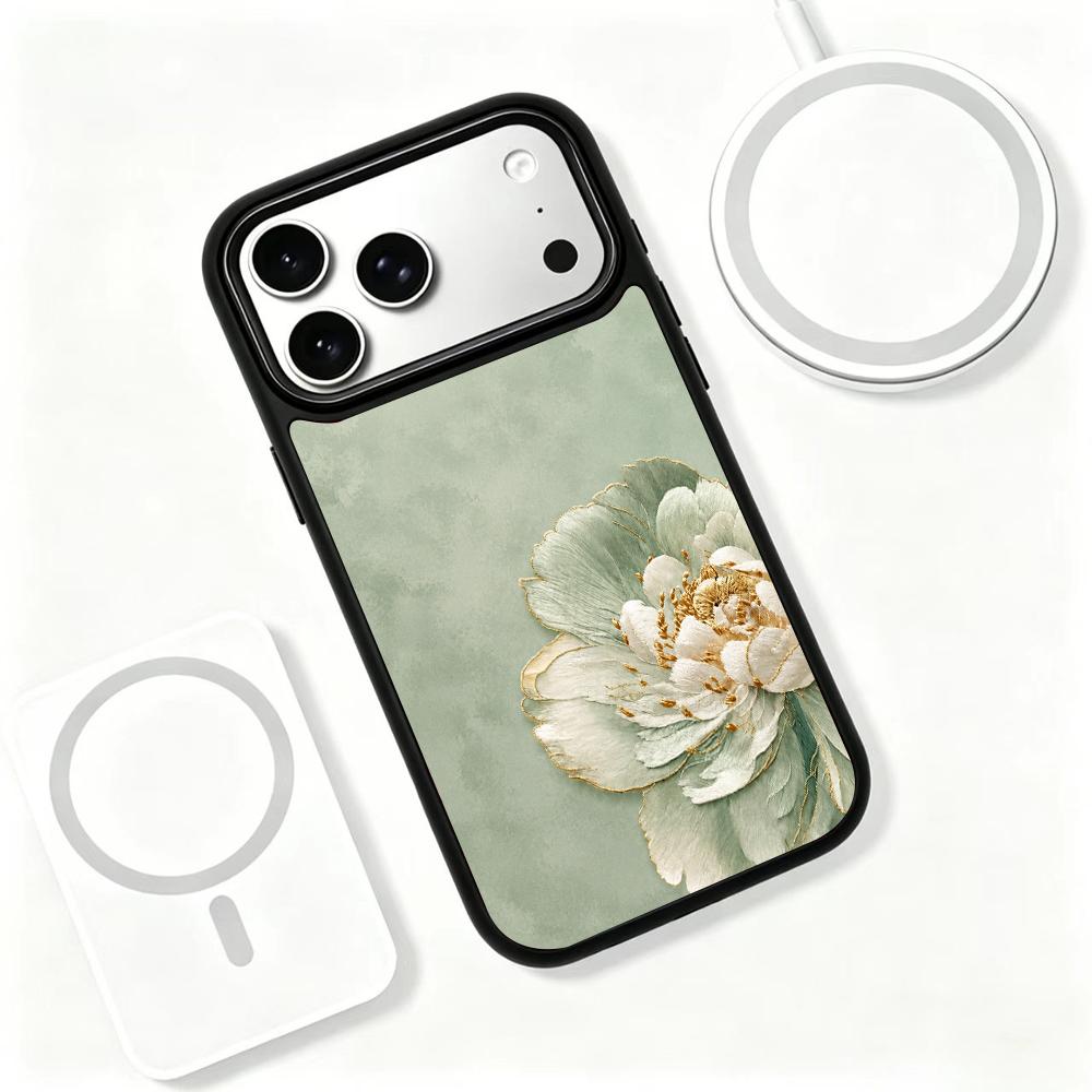 Compatible with iPhone 18 Pro Max & 17 Pro Max Wood Series PC Silicone Magnetic Phone Case - Wood Peony