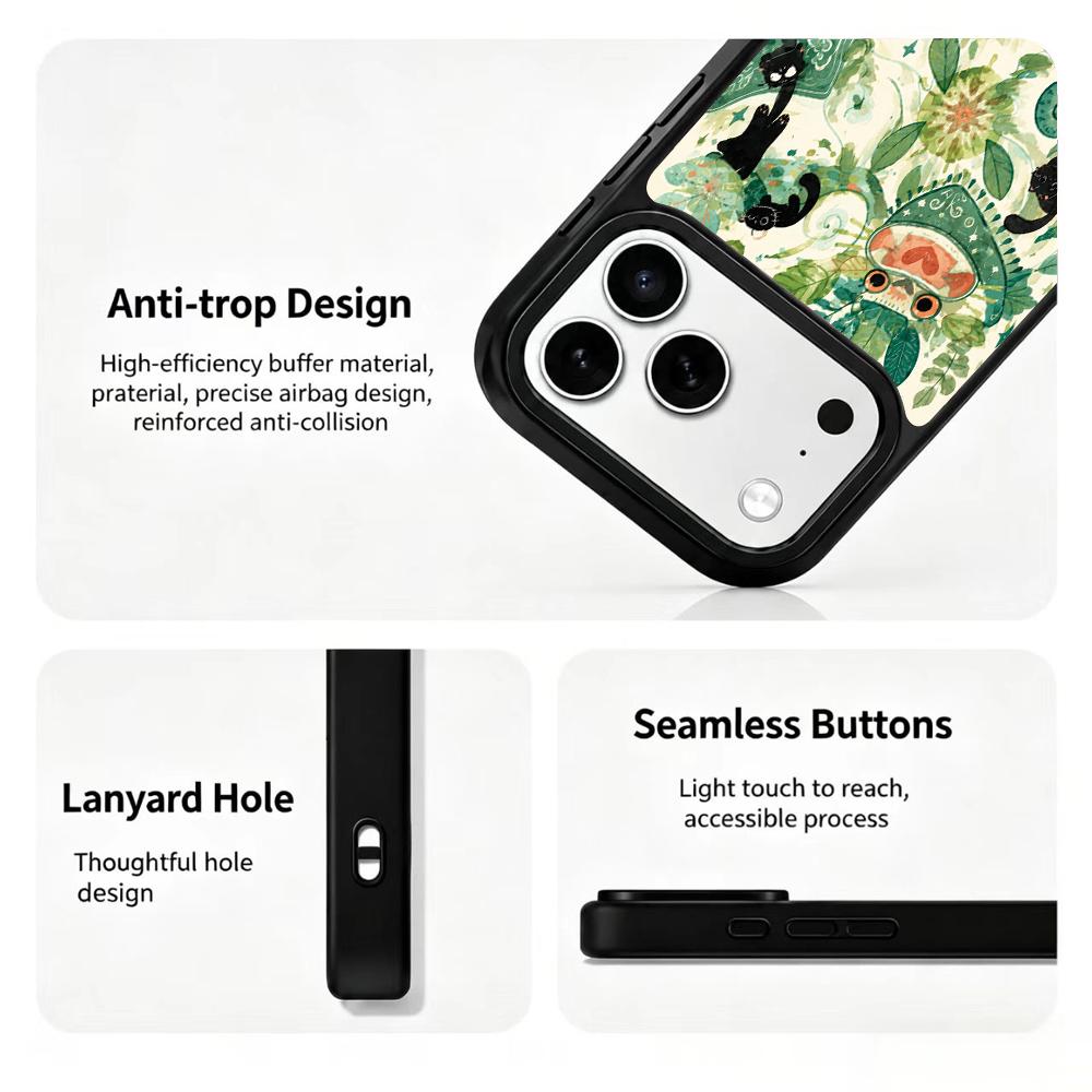 Compatible with iPhone 18 Pro Max & 17 Pro Max Wood Series PC Silicone Magnetic Phone Case - Timber Black Cat