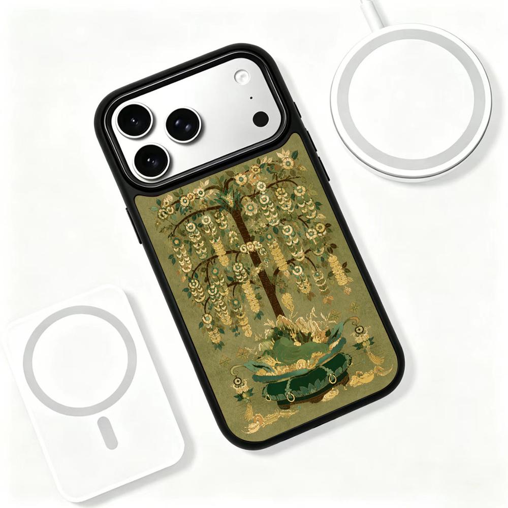 Compatible with iPhone 18 Pro Max & 17 Pro Max Wood Series PC Silicone Magnetic Phone Case - Timber Money Tree