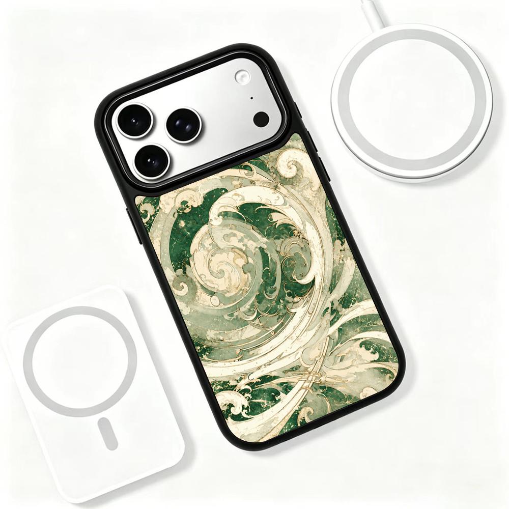 Compatible with iPhone 18 Pro & 17 Pro Wood Series PC Silicone Magnetic Phone Case - Wood Wave Pattern