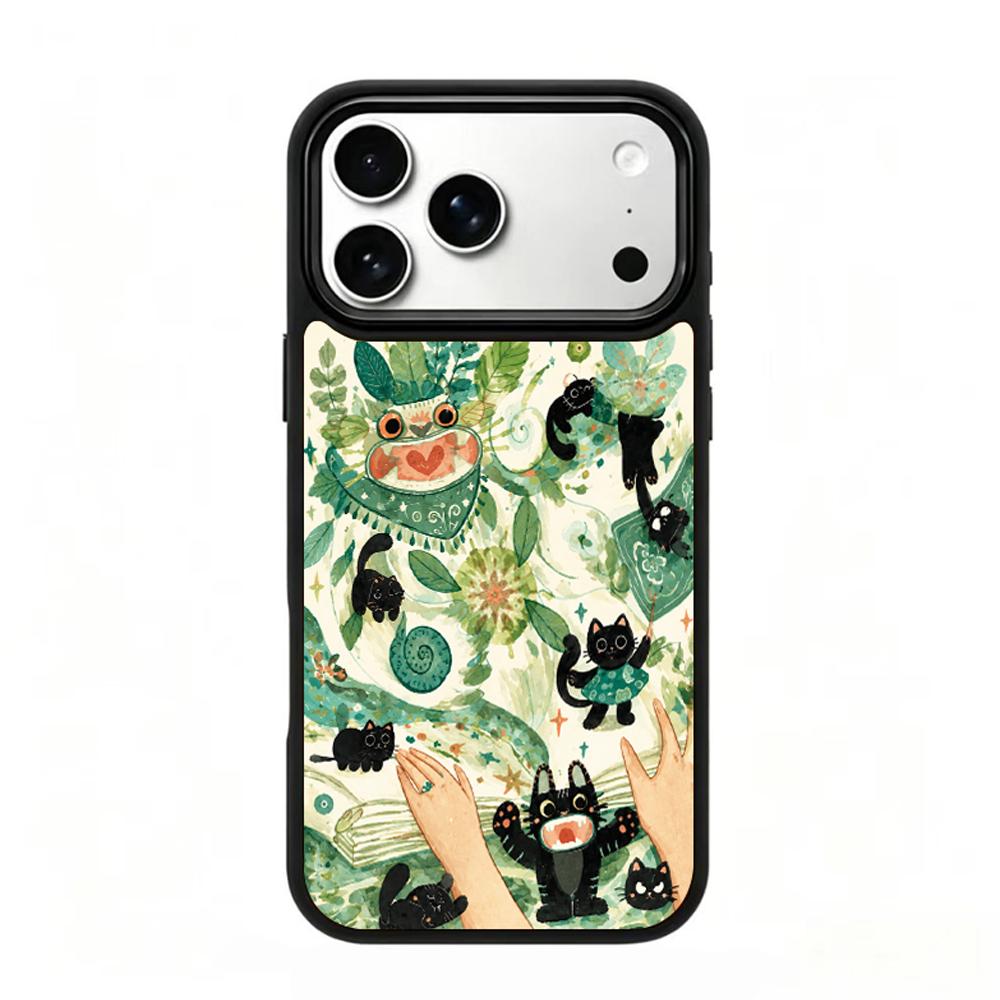 Compatible with iPhone 18 Pro & 17 Pro Wood Series PC Silicone Magnetic Phone Case - Timber Black Cat