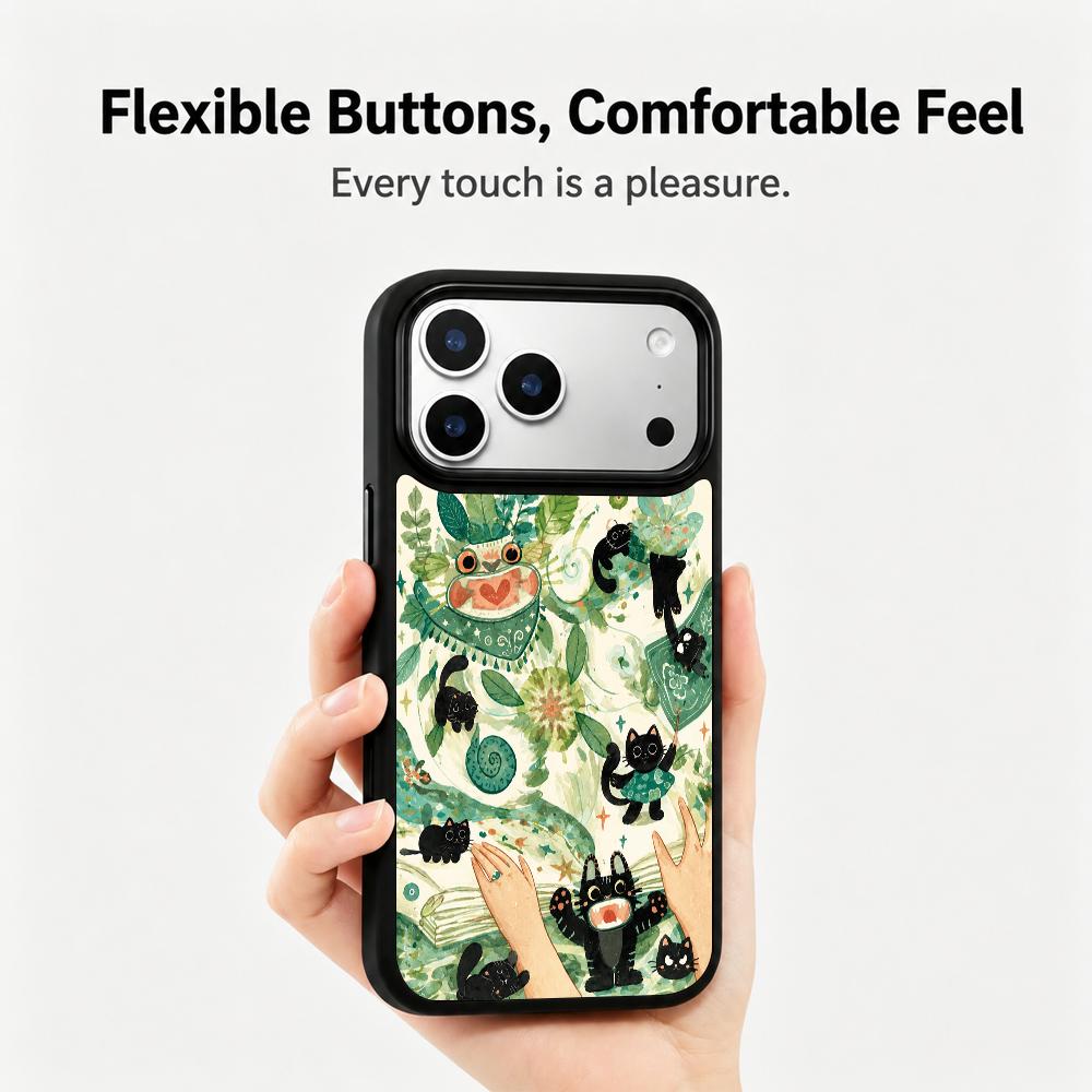 Compatible with iPhone 18 Pro & 17 Pro Wood Series PC Silicone Magnetic Phone Case - Timber Black Cat