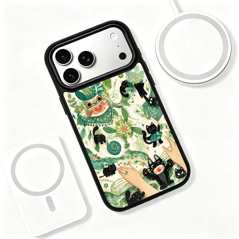 Compatible with iPhone 18 Pro & 17 Pro Wood Series PC Silicone Magnetic Phone Case - Timber Black Cat