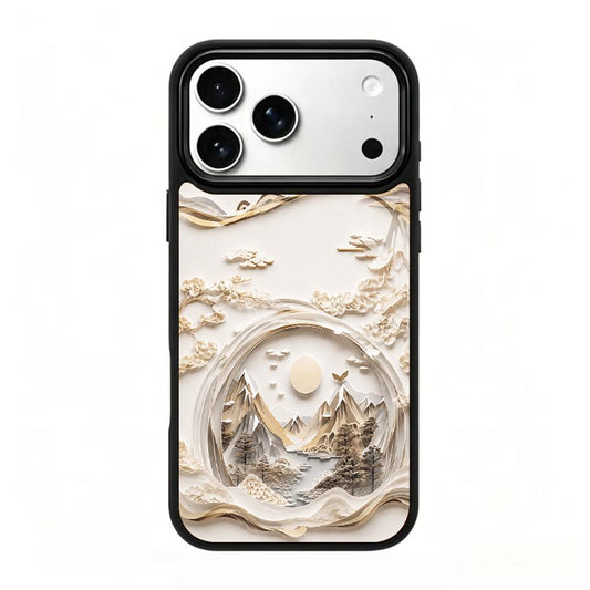 Compatible with iPhone 18 Pro Max & 17 Pro Max Gold Series PC Silicone Magnetic Phone Case - Golden Mountain Realm