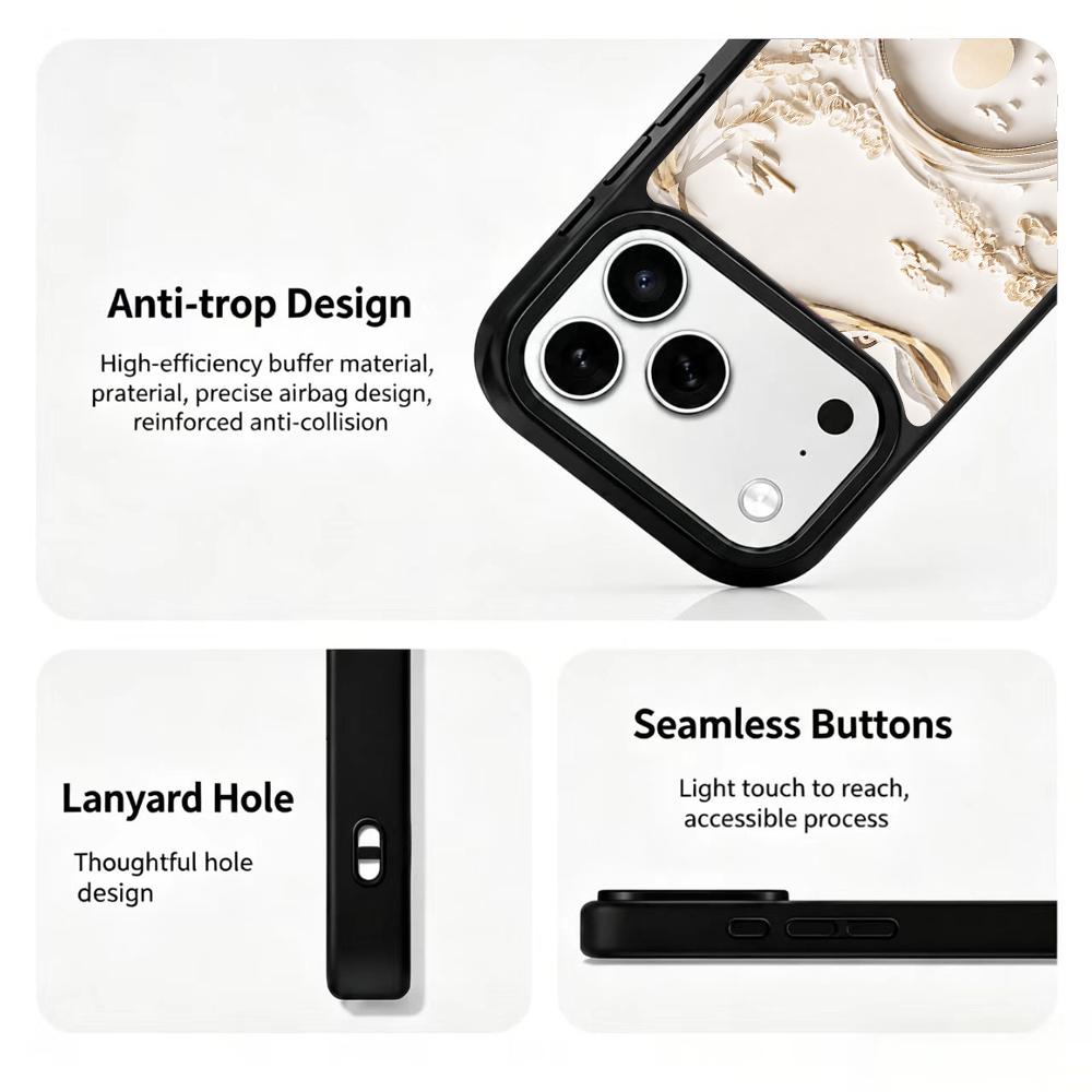 Compatible with iPhone 18 Pro Max & 17 Pro Max Gold Series PC Silicone Magnetic Phone Case - Golden Mountain Realm