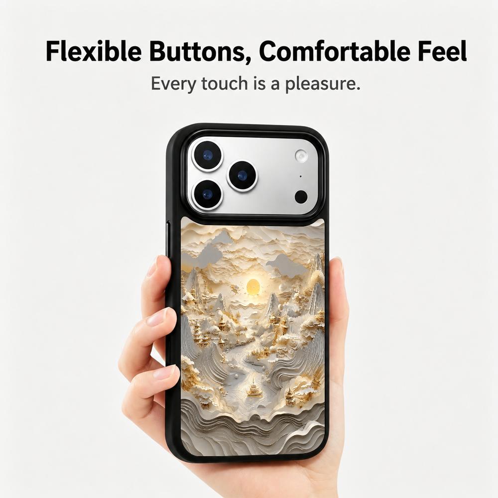 Compatible with iPhone 18 Pro Max & 17 Pro Max Gold Series PC Silicone Magnetic Phone Case - Golden Celestial Stream