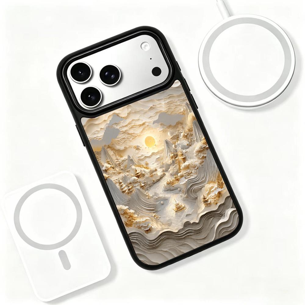 Compatible with iPhone 18 Pro Max & 17 Pro Max Gold Series PC Silicone Magnetic Phone Case - Golden Celestial Stream