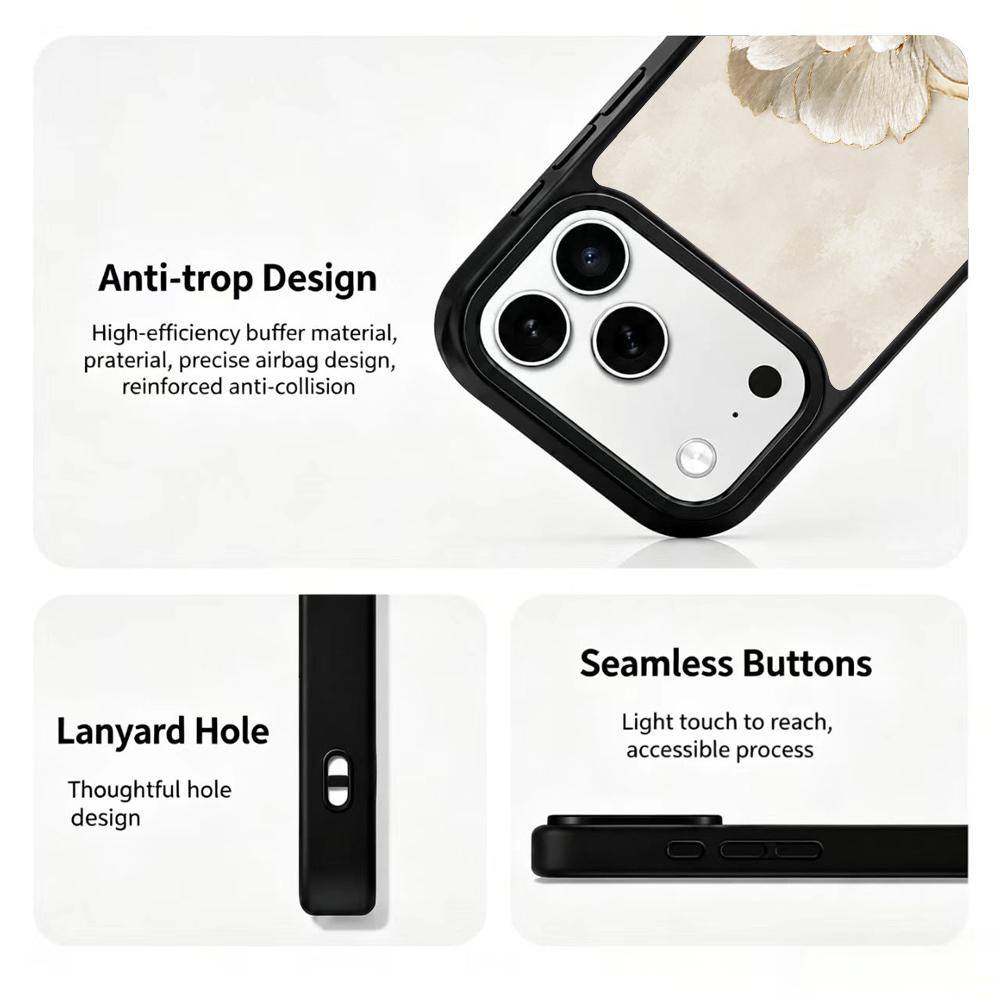 Compatible with iPhone 18 Pro Max & 17 Pro Max Gold Series PC Silicone Magnetic Phone Case - Golden Peony