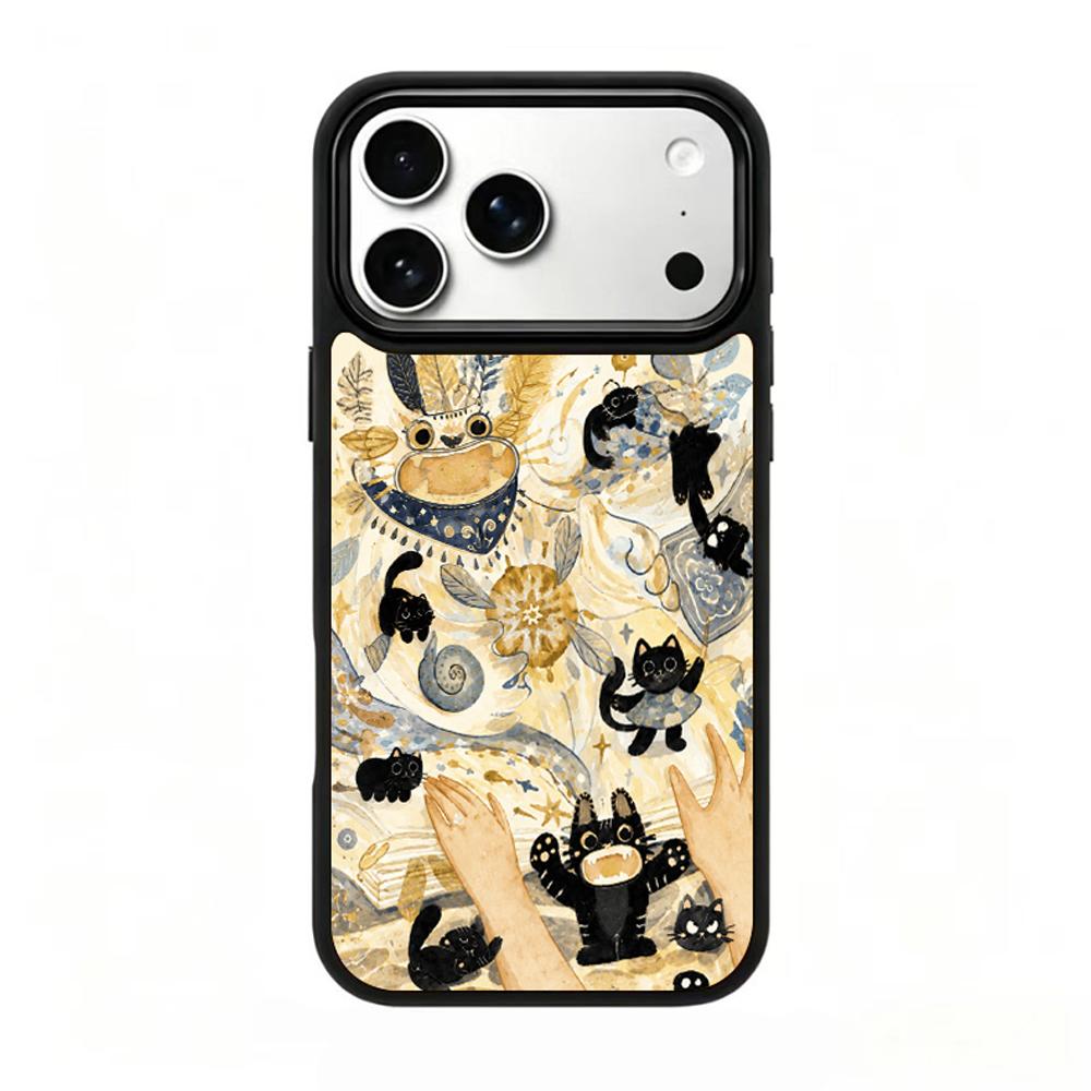 Compatible with iPhone 18 Pro Max & 17 Pro Max Gold Series PC Silicone Magnetic Phone Case - Golden Black Cat