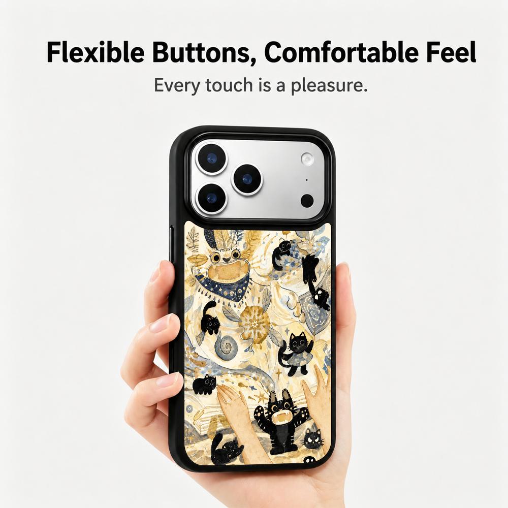 Compatible with iPhone 18 Pro Max & 17 Pro Max Gold Series PC Silicone Magnetic Phone Case - Golden Black Cat