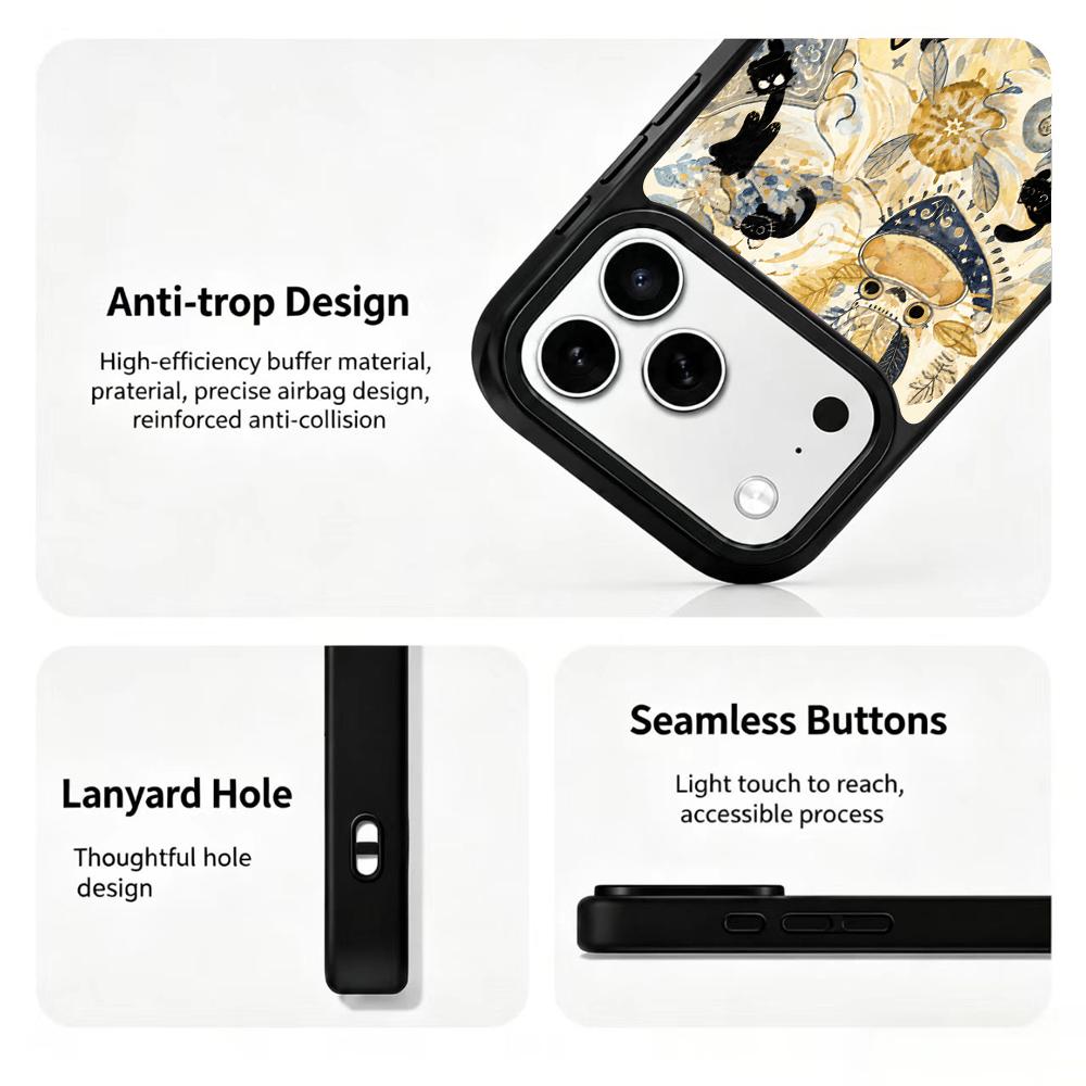 Compatible with iPhone 18 Pro Max & 17 Pro Max Gold Series PC Silicone Magnetic Phone Case - Golden Black Cat