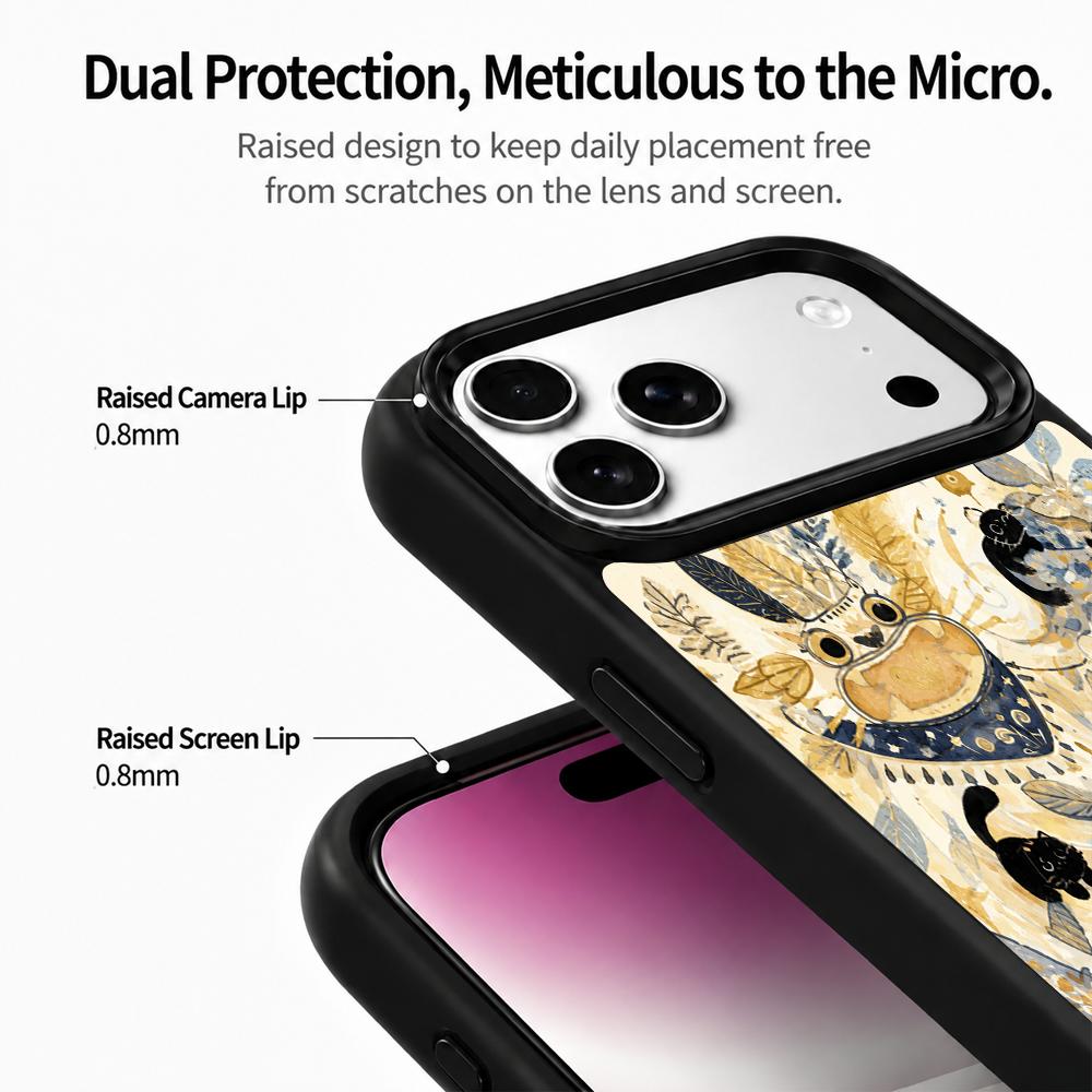 Compatible with iPhone 18 Pro Max & 17 Pro Max Gold Series PC Silicone Magnetic Phone Case - Golden Black Cat