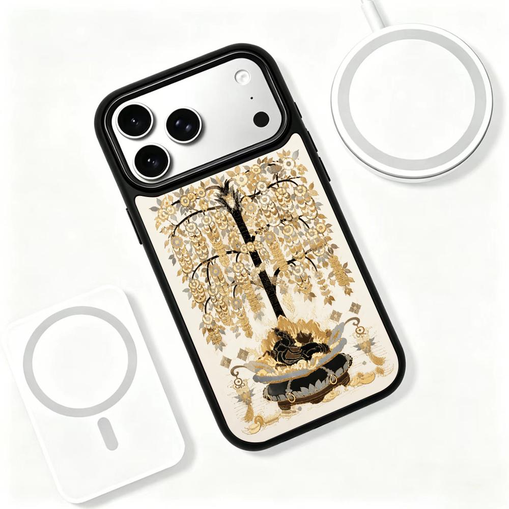 Compatible with iPhone 18 Pro Max & 17 Pro Max Gold Series PC Silicone Magnetic Phone Case - Golden Money Tree