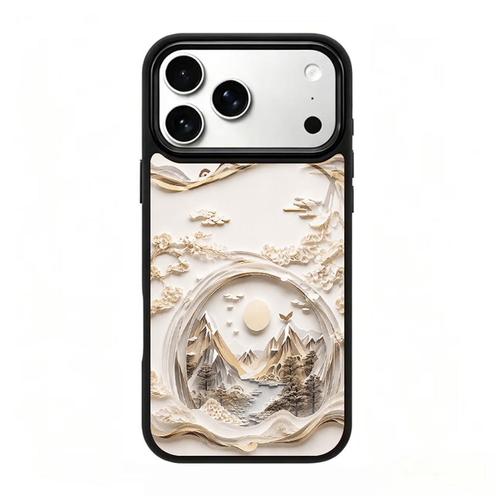 Compatible with iPhone 18 Pro & 17 Pro Gold Series PC Silicone Magnetic Phone Case - Golden Mountain Realm