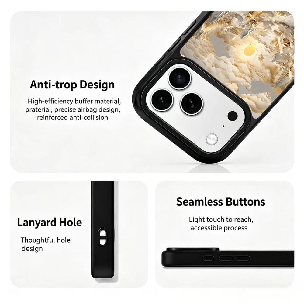 Compatible with iPhone 18 Pro & 17 Pro Gold Series PC Silicone Magnetic Phone Case - Golden Celestial Stream