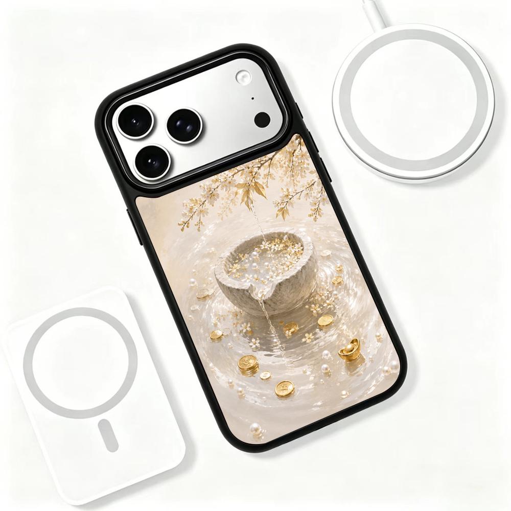 Compatible with iPhone 18 Pro & 17 Pro Gold Series PC Silicone Magnetic Phone Case - Golden Treasure Hoard