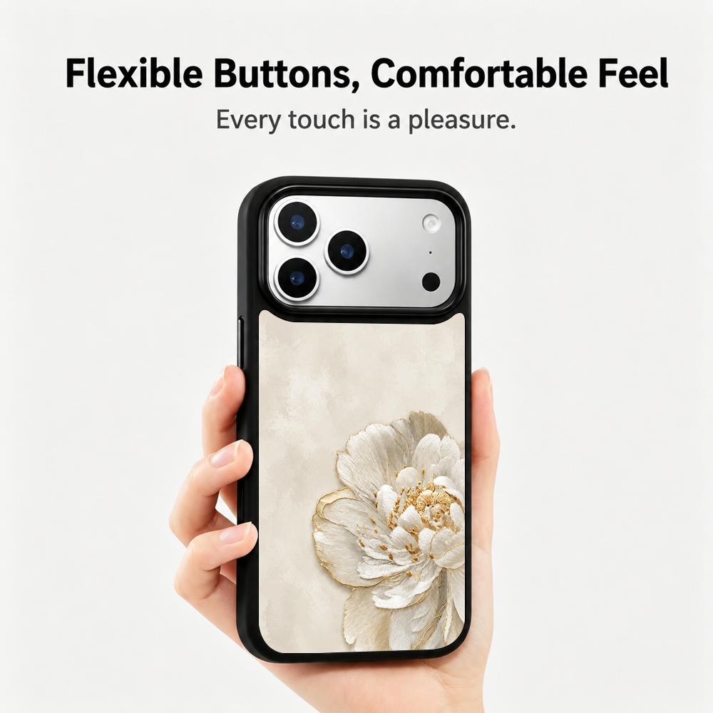 Compatible with iPhone 18 Pro & 17 Pro Gold Series PC Silicone Magnetic Phone Case - Golden Peony