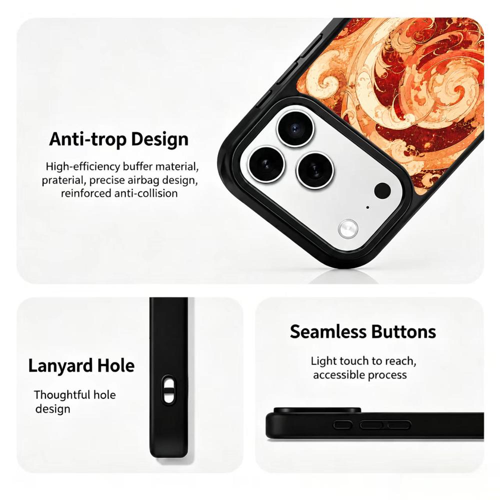 Compatible with iPhone 18 Pro Max & 17 Pro Max Fire Series PC Silicone Magnetic Phone Case - Fire Wave Pattern
