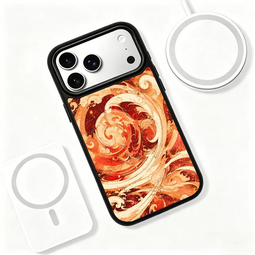 Compatible with iPhone 18 Pro Max & 17 Pro Max Fire Series PC Silicone Magnetic Phone Case - Fire Wave Pattern