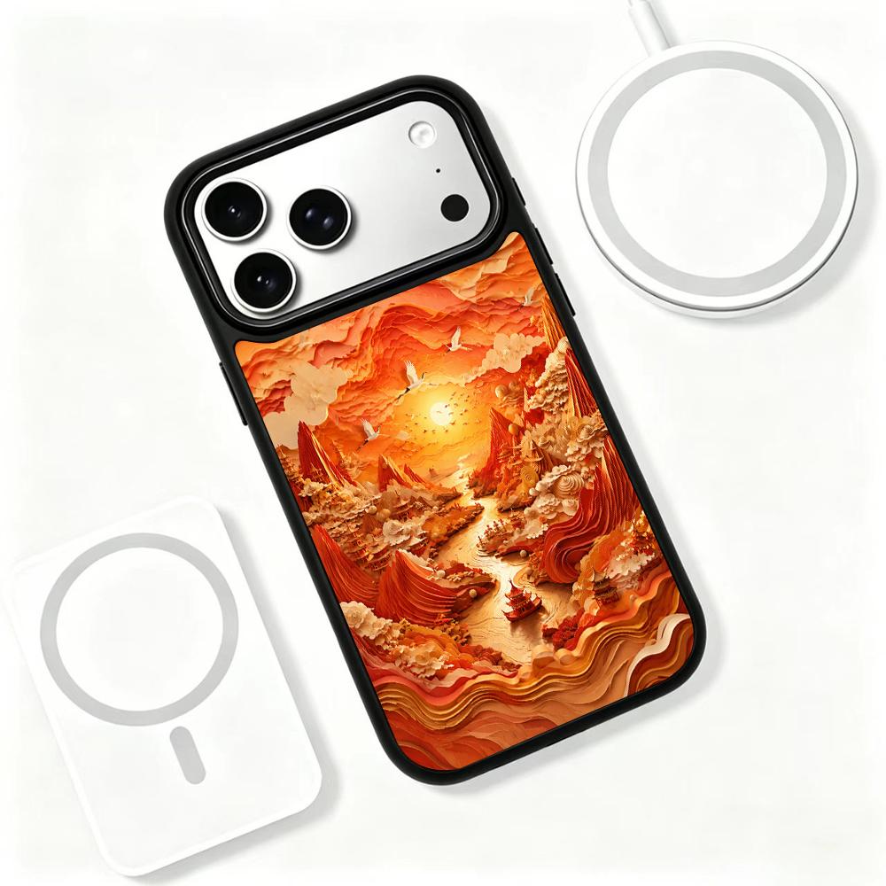 Compatible with iPhone 18 Pro Max & 17 Pro Max Fire Series PC Silicone Magnetic Phone Case - Fiery Celestial Stream