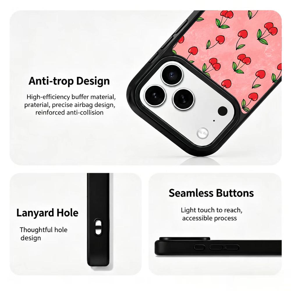Compatible with iPhone 18 Pro Max & 17 Pro Max Fire Series PC Silicone Magnetic Phone Case - Fire Cherry Blossom