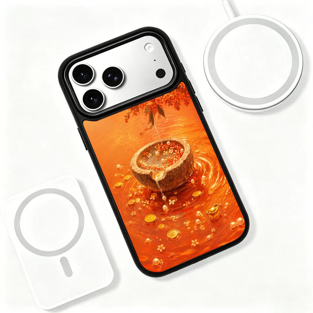 Compatible with iPhone 18 Pro & 17 Pro Fire Series PC Silicone Magnetic Phone Case - Fiery Treasure Hoard