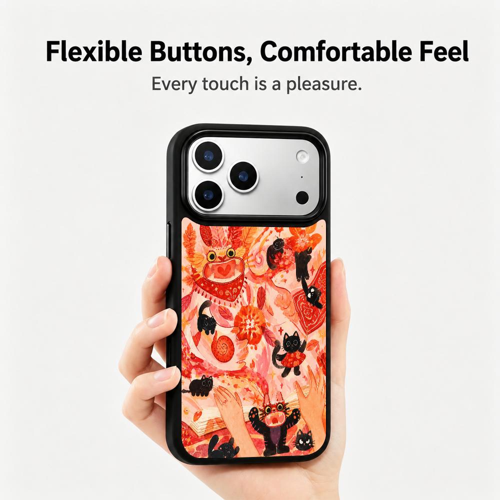 Compatible with iPhone 18 Pro & 17 Pro Fire Series PC Silicone Magnetic Phone Case - Fiery Black Cat