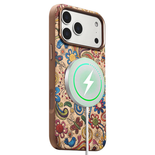 Compatible with iPhone 18 Pro Max Denior Vintage Boho Embroidery Style Magnetic Protective Phone Case - Yellow