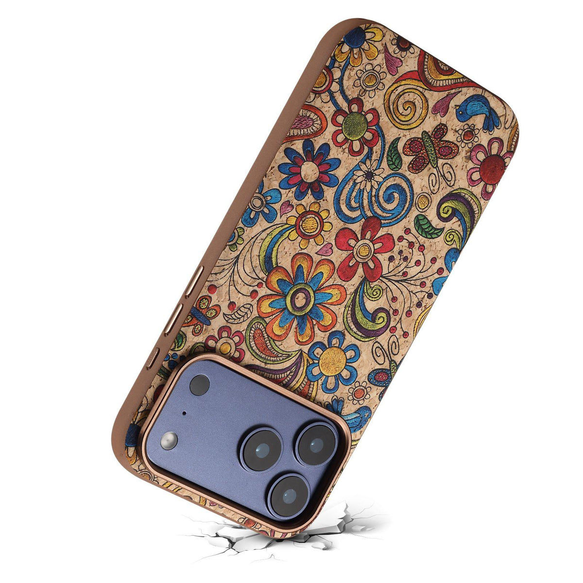 Compatible with iPhone 18 Pro Max Denior Vintage Boho Embroidery Style Magnetic Protective Phone Case - Yellow