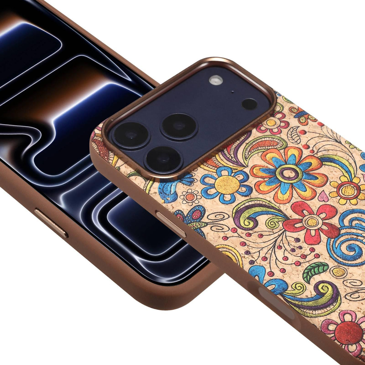 Compatible with iPhone 18 Pro Max Denior Vintage Boho Embroidery Style Magnetic Protective Phone Case - Yellow