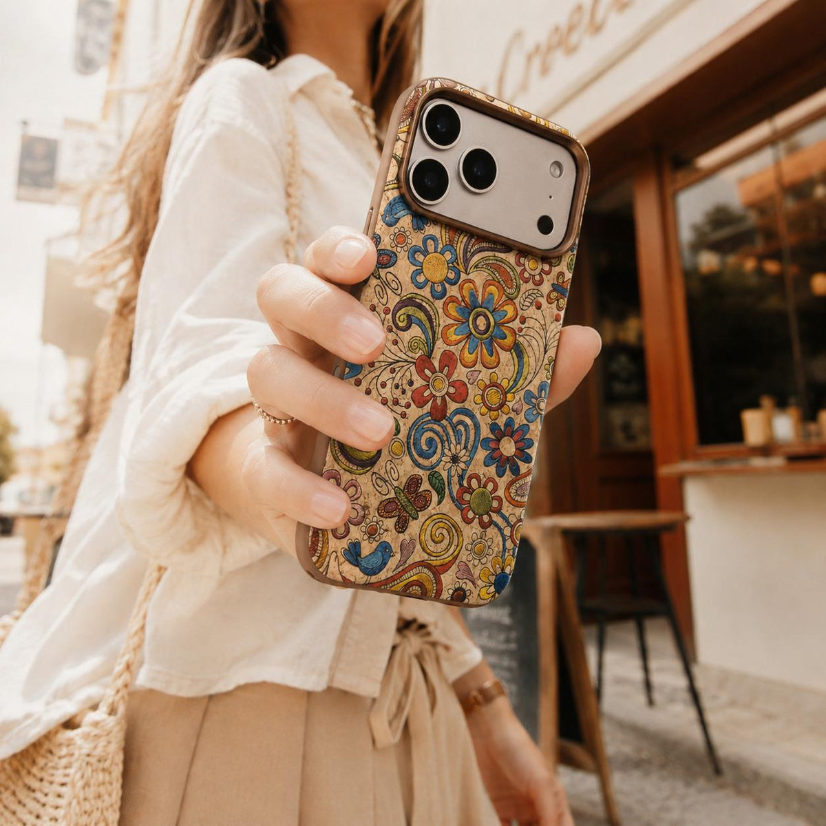 Compatible with iPhone 18 Pro Max Denior Vintage Boho Embroidery Style Magnetic Protective Phone Case - Yellow
