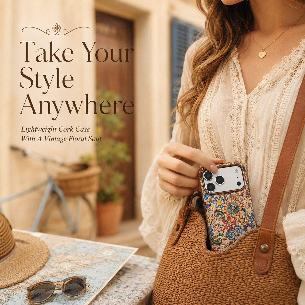 Compatible with iPhone 18 Pro Max Denior Vintage Boho Embroidery Style Magnetic Protective Phone Case - Yellow