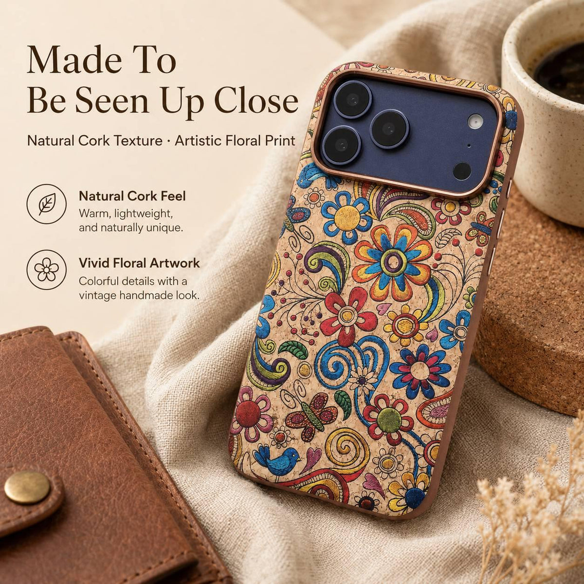 Compatible with iPhone 18 Pro Max Denior Vintage Boho Embroidery Style Magnetic Protective Phone Case - Yellow