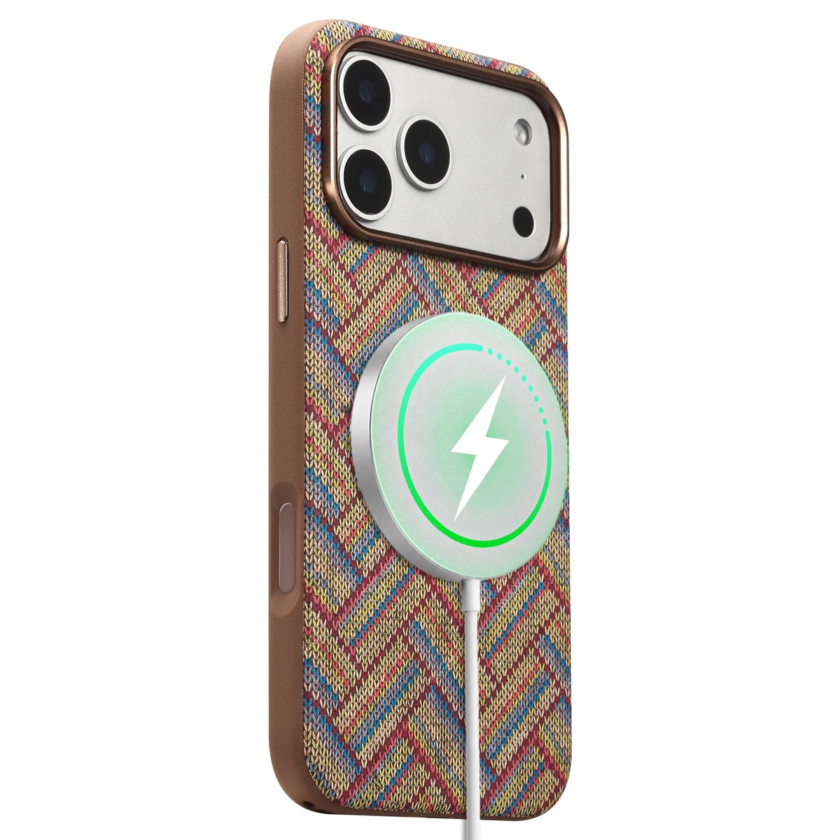 Compatible with iPhone 18 Pro Max Denior Vintage Boho Embroidery Style Magnetic Protective Phone Case - Khaki