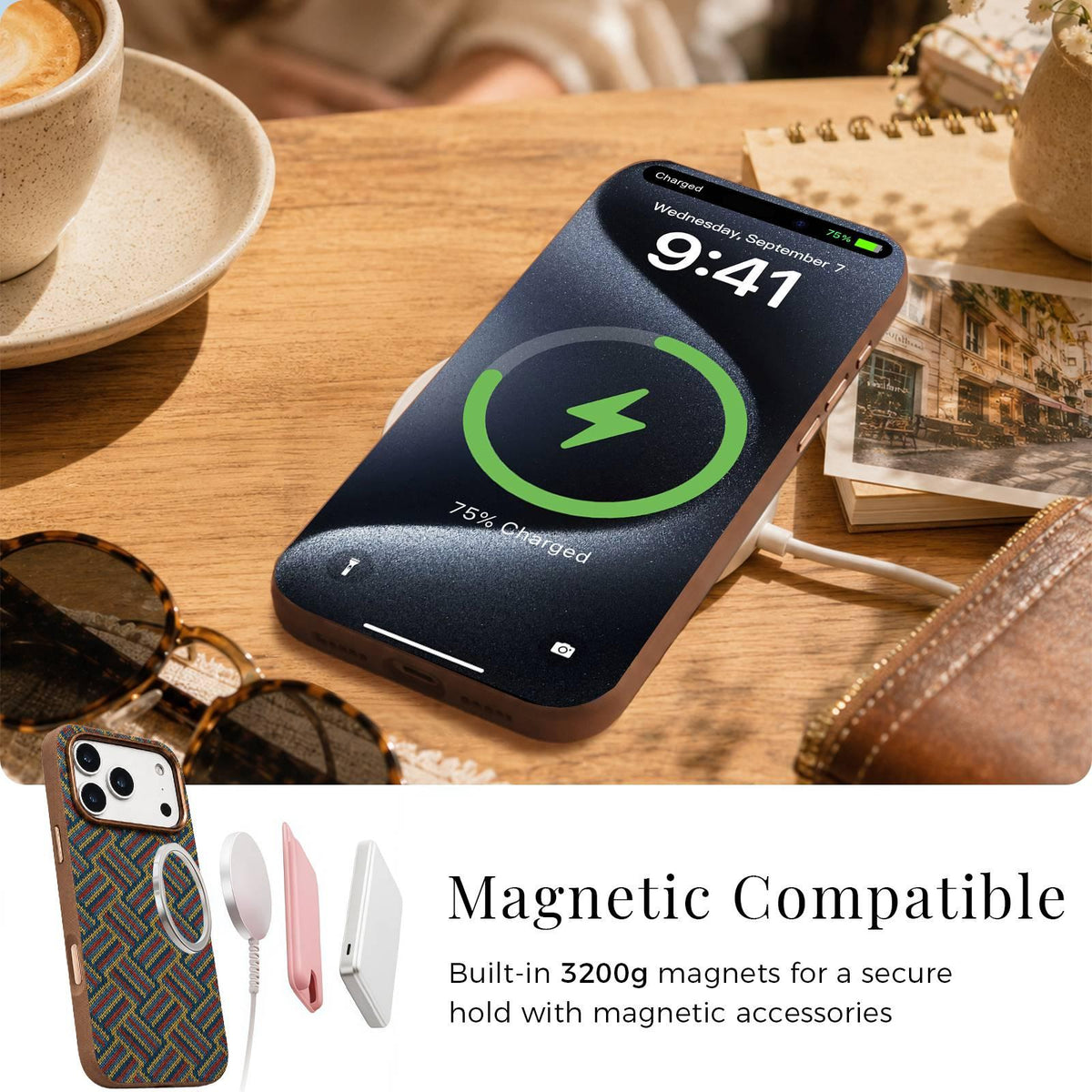 Compatible with iPhone 18 Pro Max Denior Vintage Boho Embroidery Style Magnetic Protective Phone Case - Green