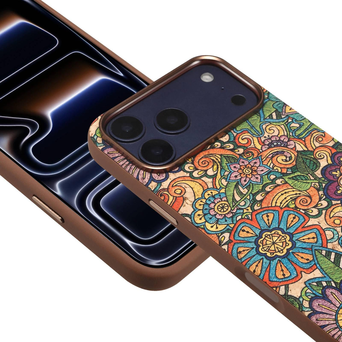 Compatible with iPhone 18 Pro Max Denior Vintage Boho Embroidery Style Magnetic Protective Phone Case - Orange