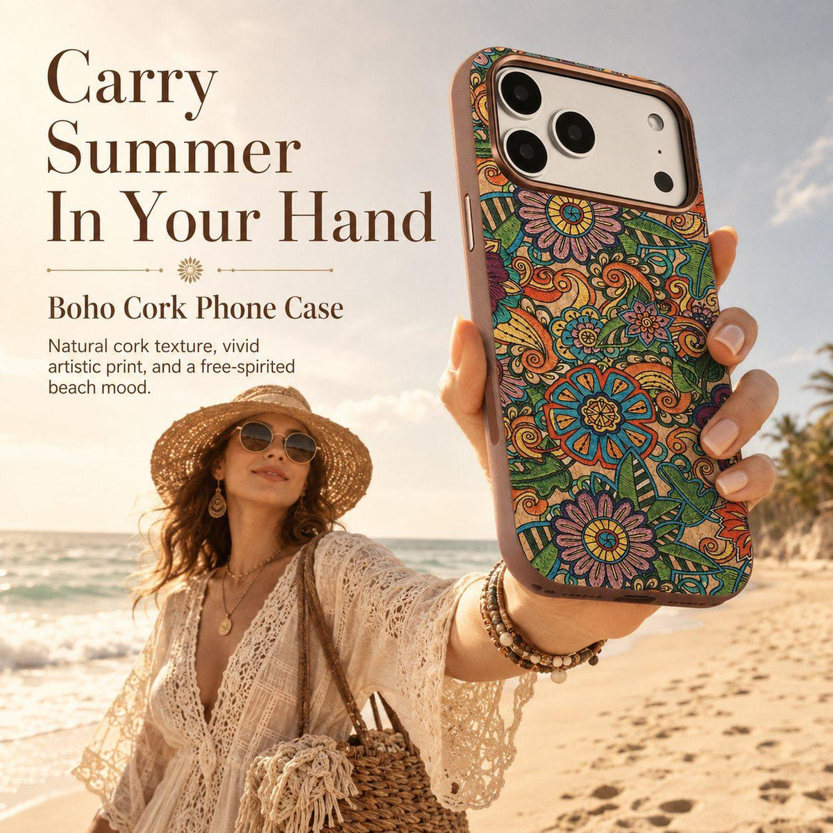 Compatible with iPhone 18 Pro Max Denior Vintage Boho Embroidery Style Magnetic Protective Phone Case - Orange