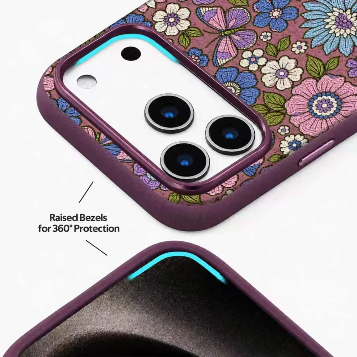 Compatible with iPhone 18 Pro Max Denior Vintage Boho Embroidery Style Magnetic Protective Phone Case - Purple