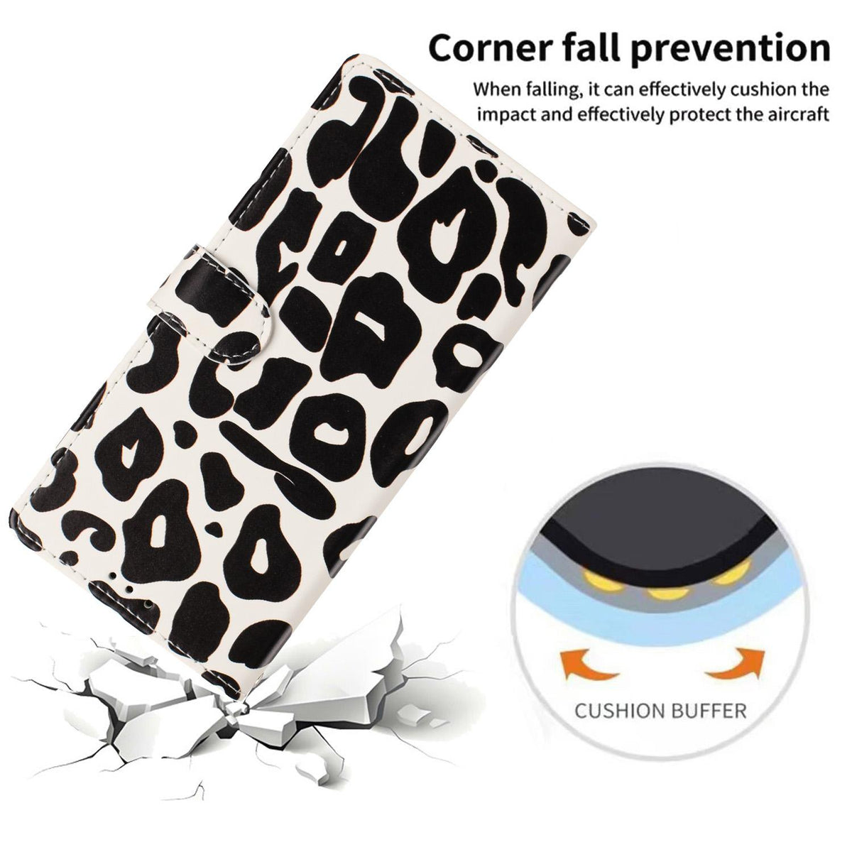 Compatible with iPhone 18 Pro Max Leopard Print Wallet Vegan Leather Phone Case with Lanyard - Black
